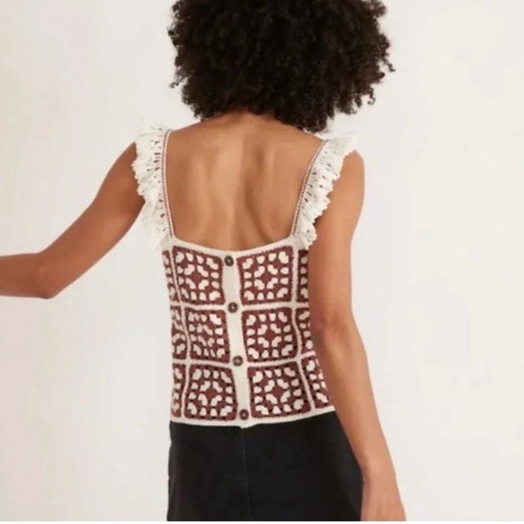 NWT Marine Layer Archive Cora Crochet Tank Top Brown/Cream Size M - Picture 5 of 11